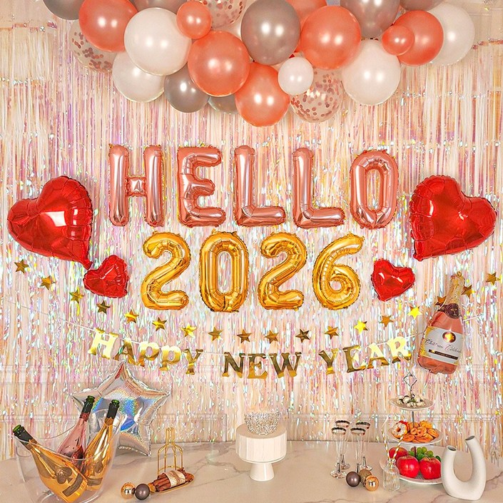 로나파티 HELLO 연말 홈 파티 16종 세트 풍선 용품, 8 HELLO 로즈숫자 골드 SET