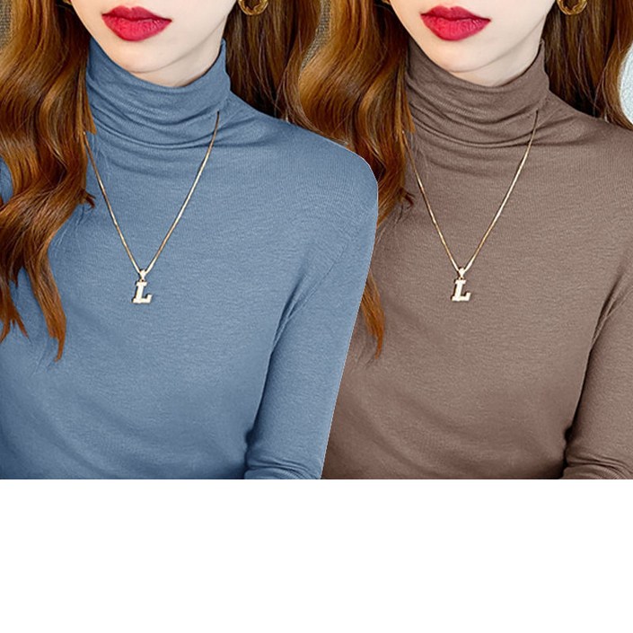 1+1 여성 폴라티 슬림핏 하이넥 긴팔 티셔츠 모달 반폴라티 2매입 봄 가을 여자 목폴라 긴팔티 YJW