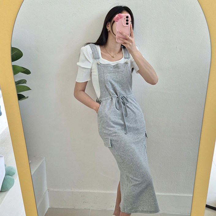 데일리 쭈리 포켓 트레이닝 멜빵 롱원피스 2COLOR