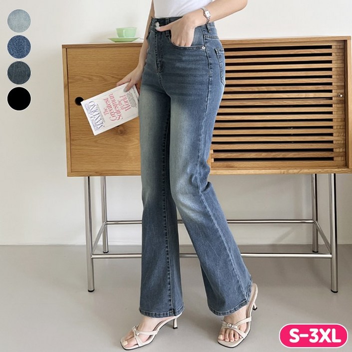 가비진 여성용 숏기본롱 3단기장 히든 밴드 스판 쫀쫀 부츠컷 데님 팬츠 청바지 바지 빅사이즈까지