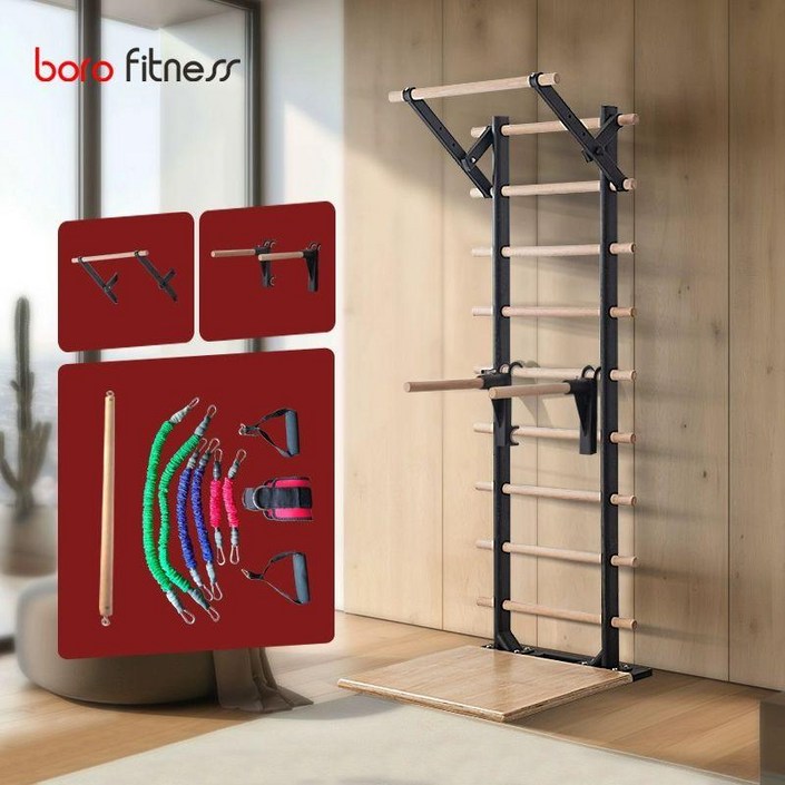 실내 슈로스바무타공 가정용 필라테스 월바 사다리 철봉 운동기구, 싱글바더블바풀업밴드세트, 기본 모델명품번