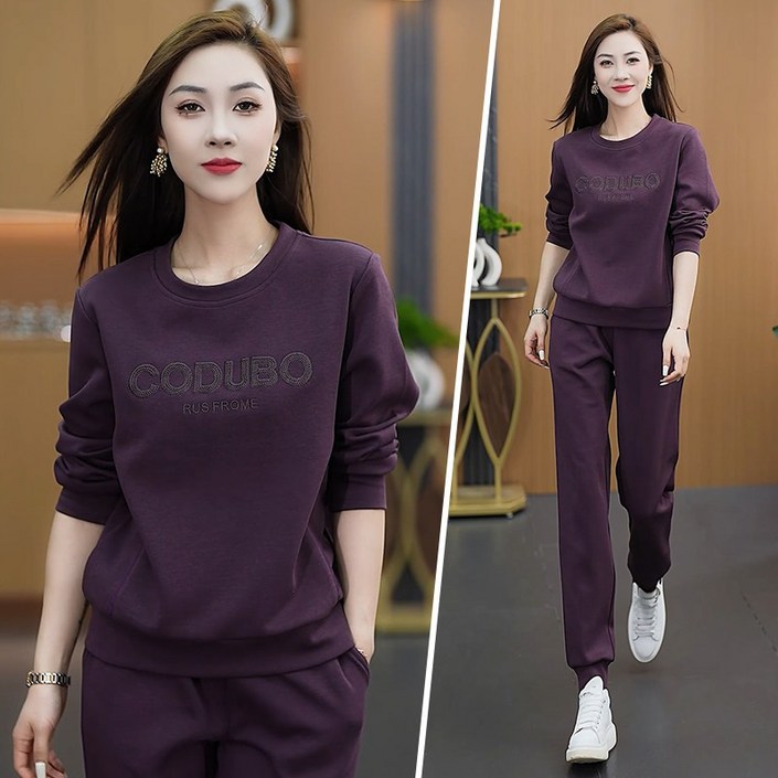 TIMEPURE 여자 트레이닝 세트 봄가을 패션 캐주얼 운동 빅사이즈 라운드넥 긴팔 티셔츠 맨투맨조깅 팬츠 긴바지 슬랙스 상하의 투피스