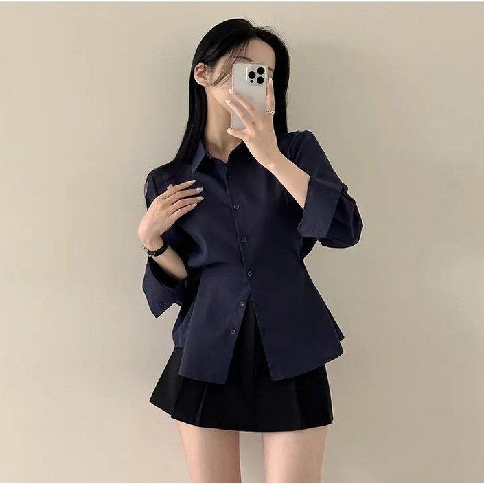 예쁨시전 라인커버 개강룩 사계절 카라넥 긴팔 셔츠 블라우스