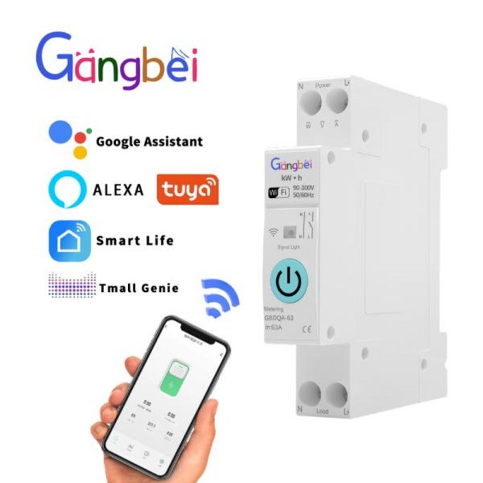 Tuya WiFi 스마트 회로 차단기 스마트 홈용 1P 63A DIN 레일 APP 미터링 차단기로 무선 원격 제어 WiFi 스위치