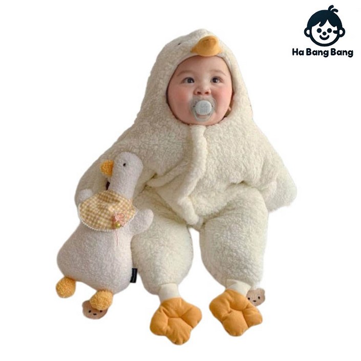 로을 아기 신생아 뽀글이 귀여운 오리우주복