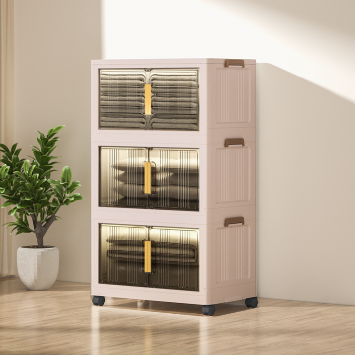 Paradoma 수납장 무설치 접이식 다용도 수납장 양문 이동식 플라스틱 수납장 리빙박스 폴딩 정리함 폴딩박스