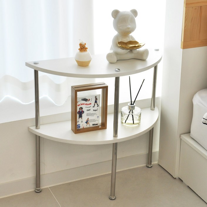 리빙위즈 인테리어 루나 화이트 반달형 거실 2단 선반 콘솔, 화이트