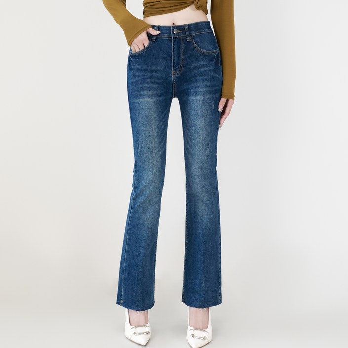 여성 스판 히든밴딩 슬림 부츠컷 청바지 숏롱 2단기장