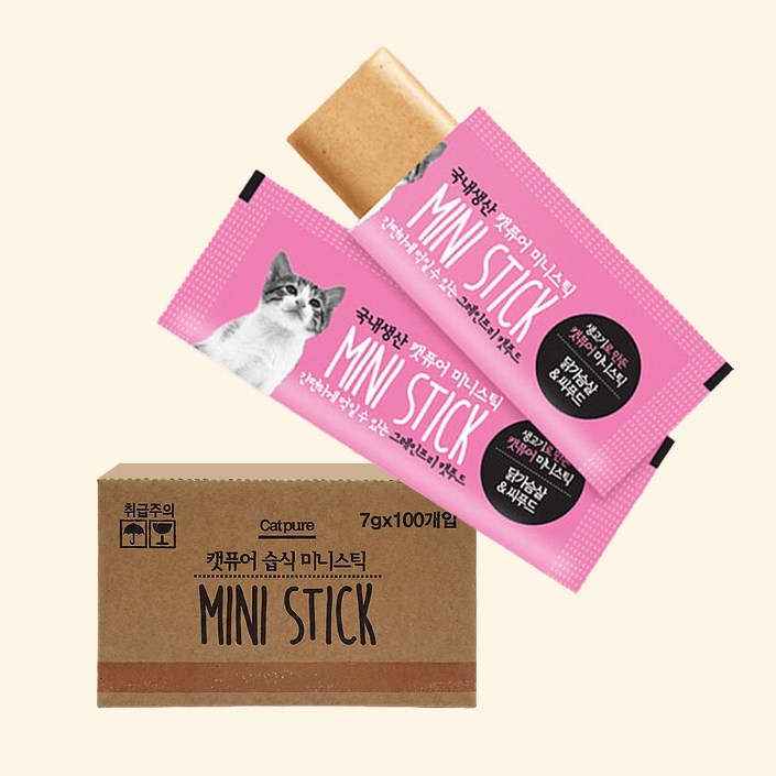 캣퓨어 미니스틱 콤보 4종 세트 대용량 고양이 간식, 300개, 7g, 닭가슴살시푸드