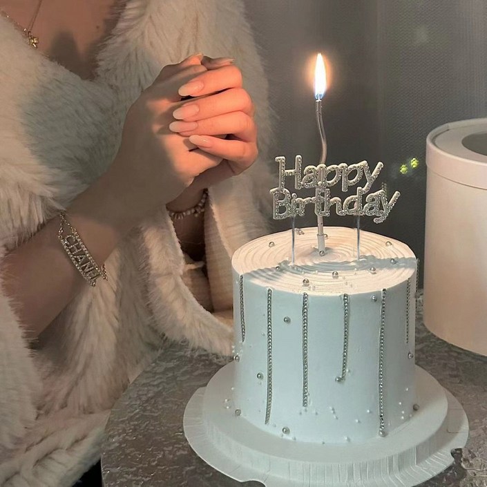 큐빅 생일 케이크토퍼+케익초 세트