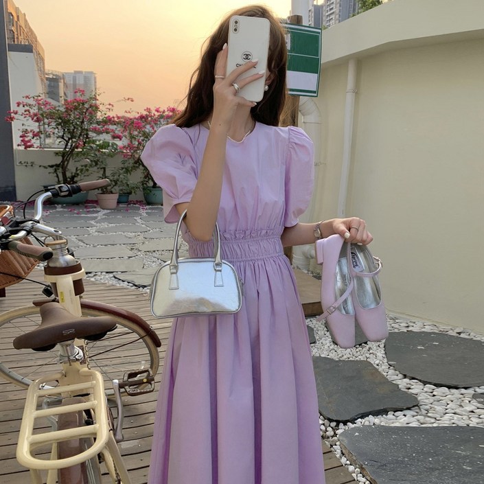 더블공주 퍼프원피스 허리밴딩  휴양지 룩 원피스