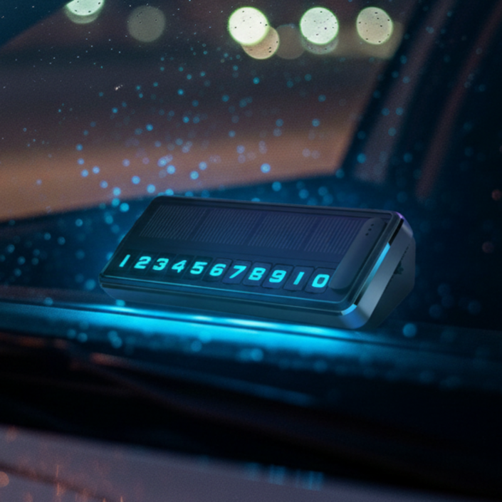 라인하임 LED 차량용 주차번호판 태양광 충전 전화번호판 알림판, 1개, 블랙