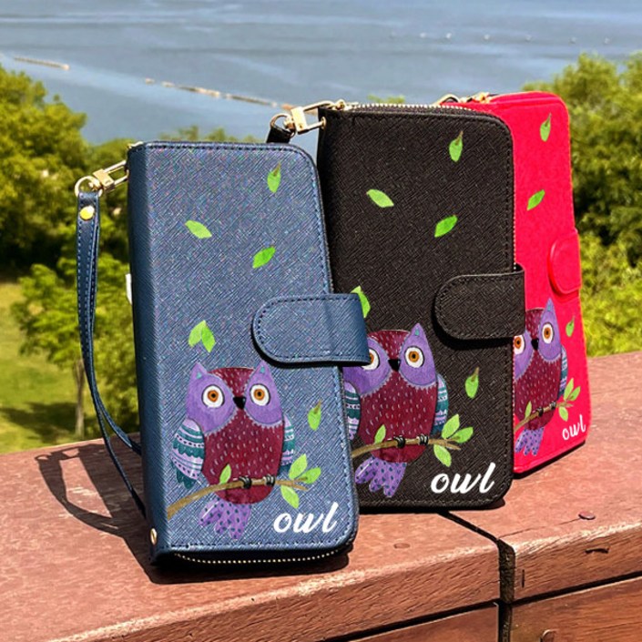 Owl 감성 지갑형 바깥쪽 카드지폐수납 지갑형 지퍼 손목줄스트랩포함 다이어리 핸드폰케이스갤럭시점프2 케이스 M336