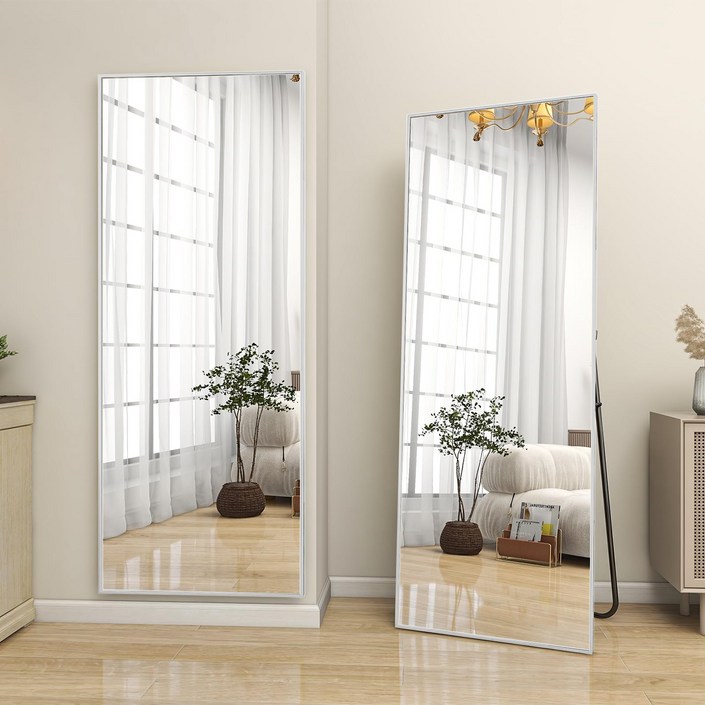 뷰티피크 직사각형 전신거울 3in1 스탠드 벽걸이 거치형 강화안전유리 440x1470, 실버