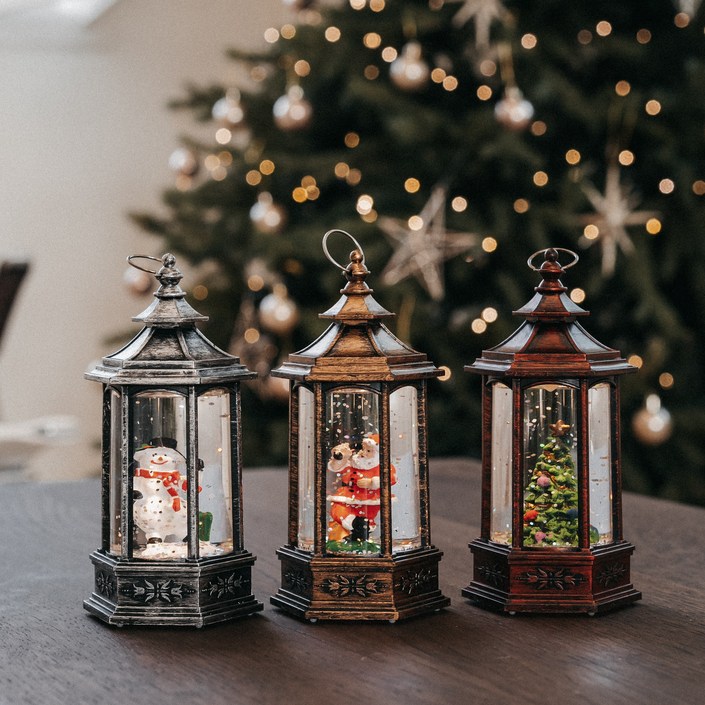 디어브리즈 트윙클 글리터 LED 무드 램프3종 크리스마스 산타 눈사람 트리 스노우볼, 1개