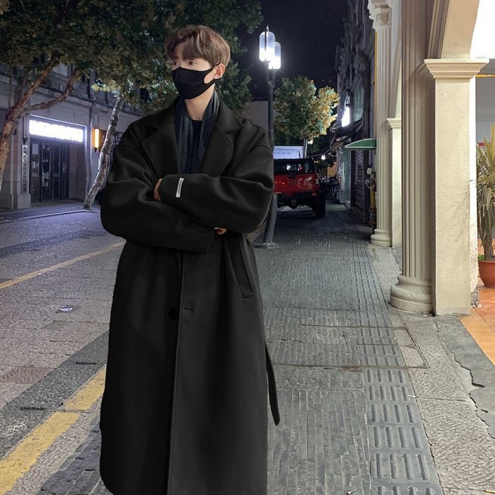 AOKADA 남성 가을 겨울 오버핏 트렌치 롱 정장 발마칸 코트