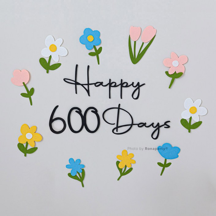 펠트 100일 기념 셀프 촬영 파티 소품 사진 벽장식 가랜드 기념일 용품, 1개, Happy days 플라워 펠트 장식600
