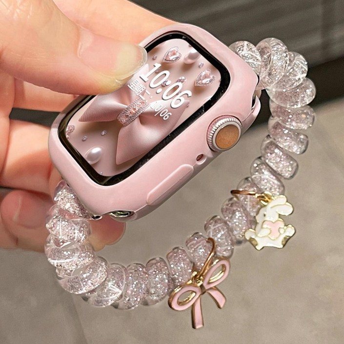 애플 워치 스트랩 여성 스트랩 헤어 끈 스트랩, 1개, 분홍색