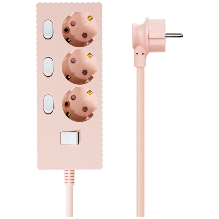 파워존 웨이브 고용량 개별스위치 멀티탭 과부하차단 3구 멀티콘센트 전기코드 50cm 1.5m 3m 5m 7m, 1개, 파스텔핑크, 3구, 1.5m