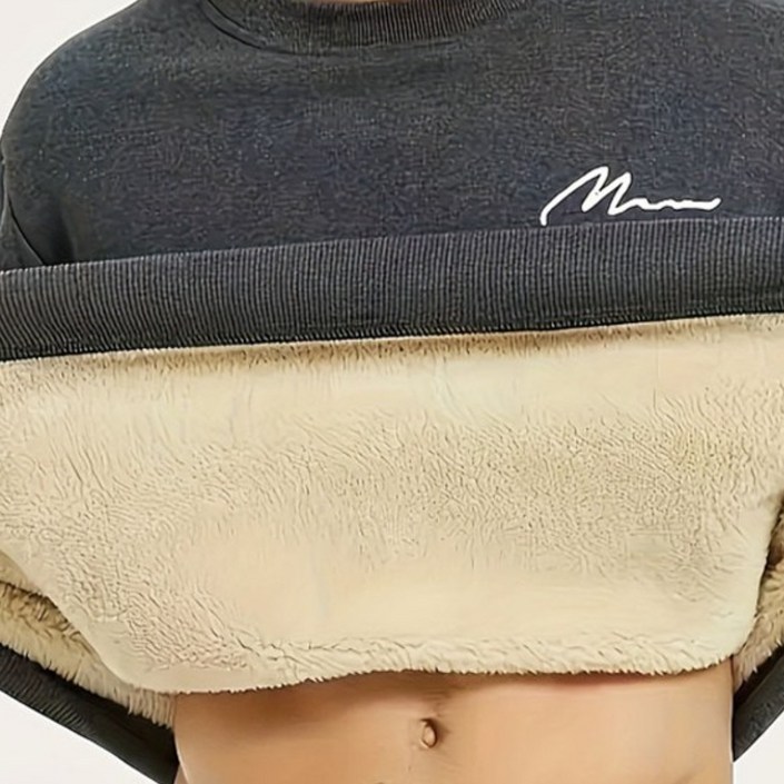 남성 양털 안감 라운드넥 스웨터 겨울 맨투맨 티셔츠 WI048T