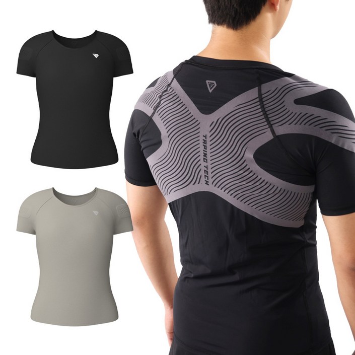 테이핑테크 FW 테이핑웨어 남성용 2장세트 바른자세 기모 반팔 티셔츠 축구 러닝 헬스 주짓수 유도