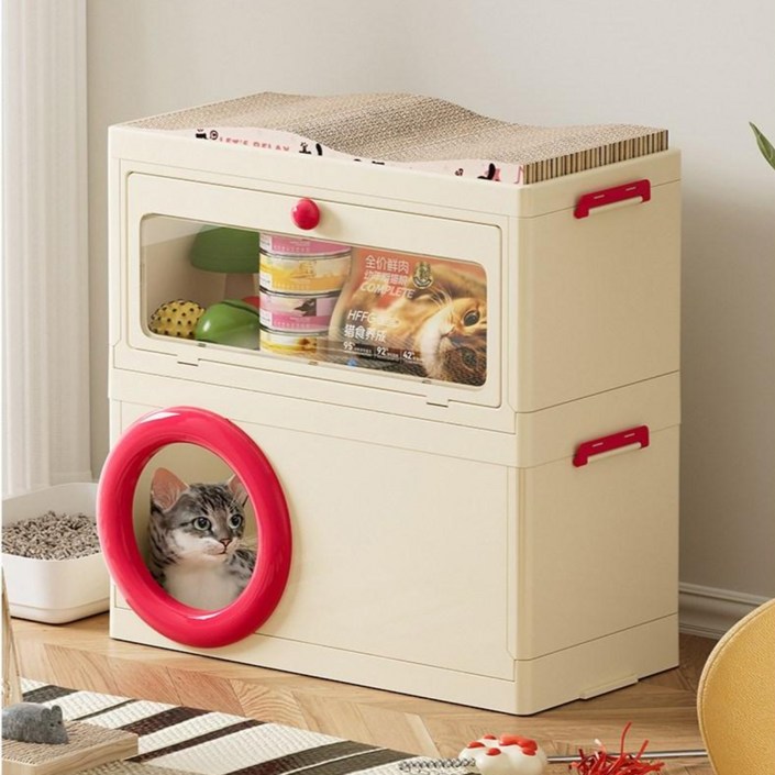 팔업 고양이 푸딩 다목적 접이식 수납장 숨숨집 스크래쳐, 1개, 레드