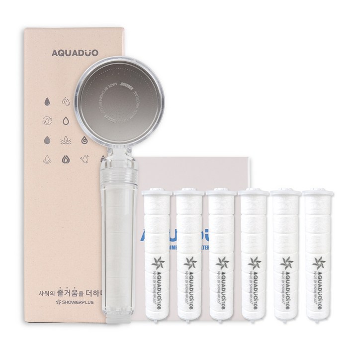 아쿠아듀오 SF-580 필터샤워기 헤드 + 세디먼트 리필 6p 세트, 1개, 클리어