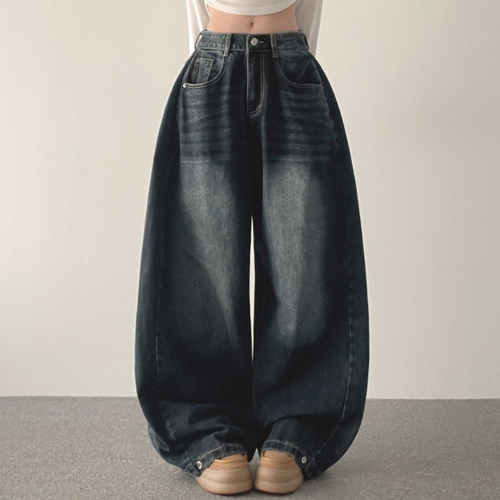 위드후이린 여성용 투투 사이드 핀턱 와이드 데님 팬츠