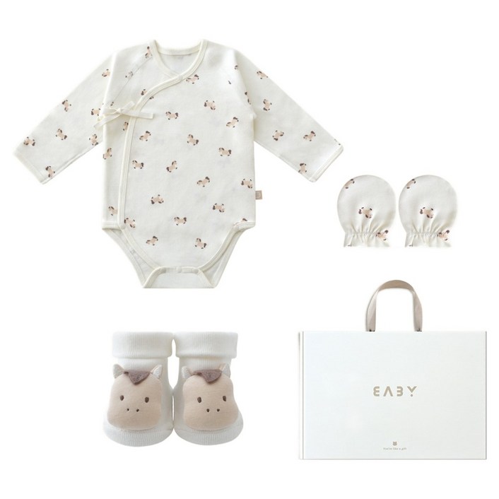 베이비앤아이 배냇슈트 + 인형양말 + 손싸개 + 선물상자 출산 세트