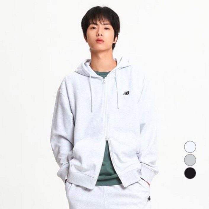 뉴발란스 남녀공용 유니 에센셜 스몰로고 후드집업 세미 오버 핏 NBMDF11203