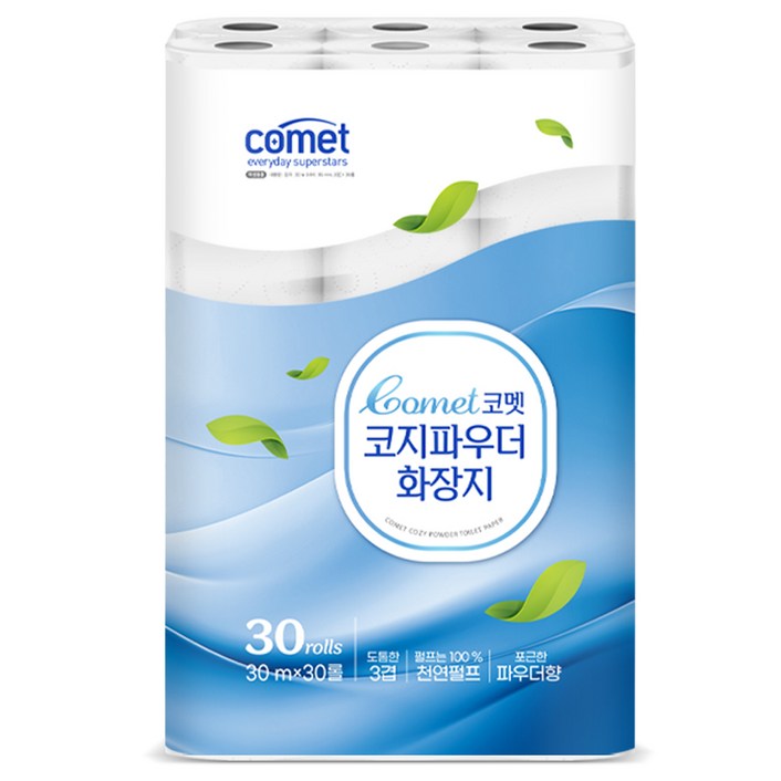 코멧 코지 파우더 도톰한 3겹 화장지 30m, 30롤, 1개