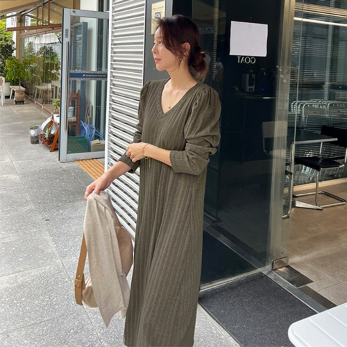 난닝구 쿠켈호 브이넥 퍼프 원피스