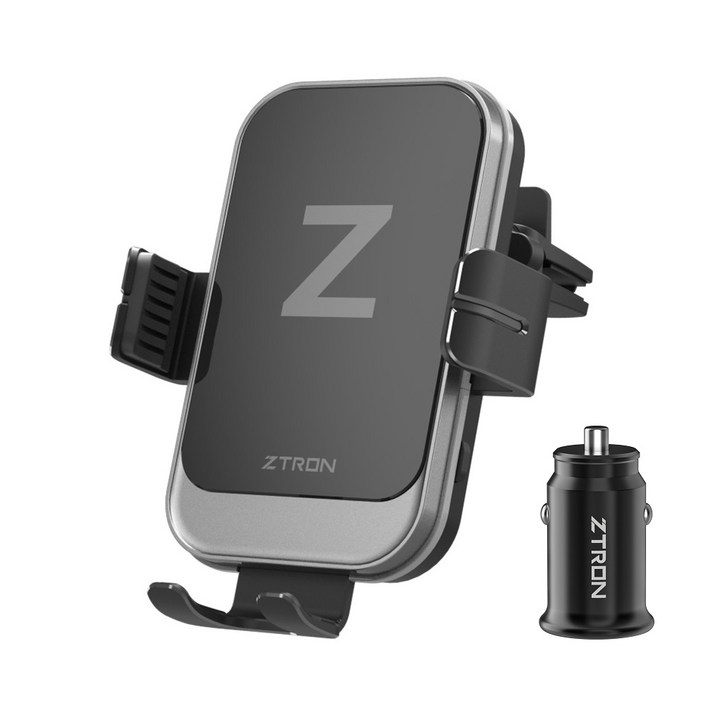 지트론 Z플립 차량용 핸드폰 고속 무선충전거치대 ZTWC-300A + 시거 급속 충전기 세트, 블랙, ZTWC-300A