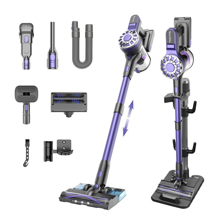 2025년형 Teendow 차이슨 무선청소기 스틱형 가성비 원룸 청소기+물걸레 키트+반려동물 펫브러쉬+침구 브러쉬, 퍼플