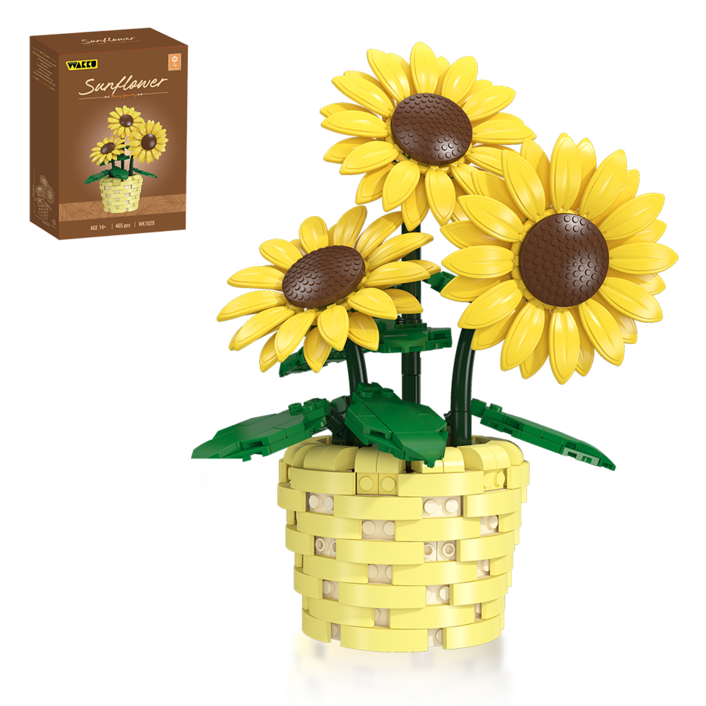 Wakku 해바라기 꽃다발 블럭 화병 레고호환블록 Pcs465, 1개