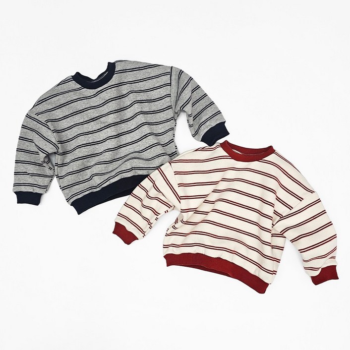 유니키즈 라벨단가라맨투맨 겨울 기모 맨투맨 티셔츠 유아동 여아 남아 키즈 국산 아동복