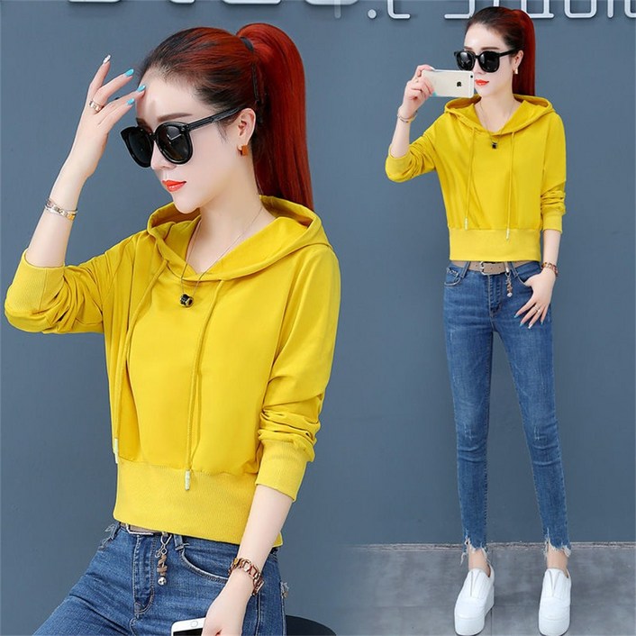 besteffie 여성용 봄 가을 후드티 캐주얼 심플한 스타일 편한 면 혼방 소재 솔리드컬러 디자인 긴팔 상의 K18