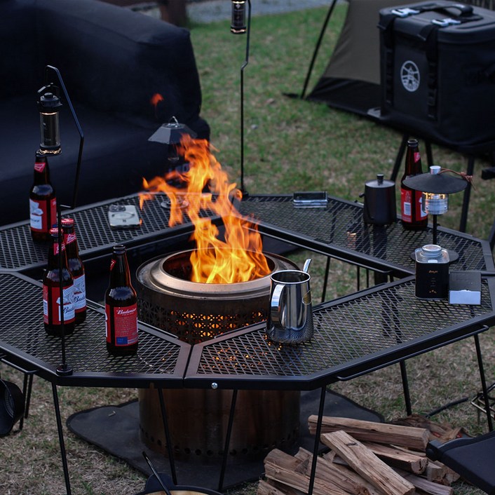 빈슨메시프 파즐 화로대 테이블 2P 폴딩 메쉬 철제선반 캠핑 테이블, 카키