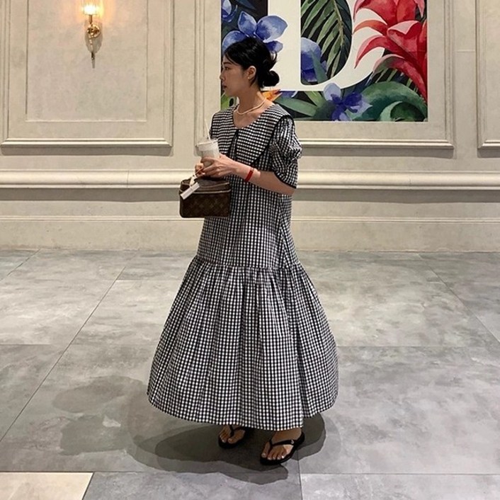 제이로그 반팔 체크 빅카라 롱원피스 카빅체크롱OPS