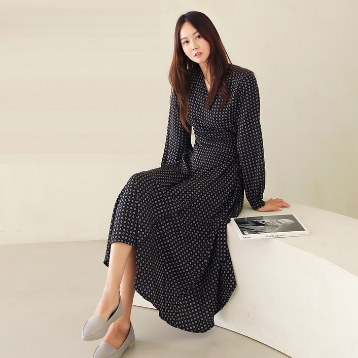 프롬코 여성 긴팔 기하학 맥시 롱 랩원피스 [자체제작 FRC16]