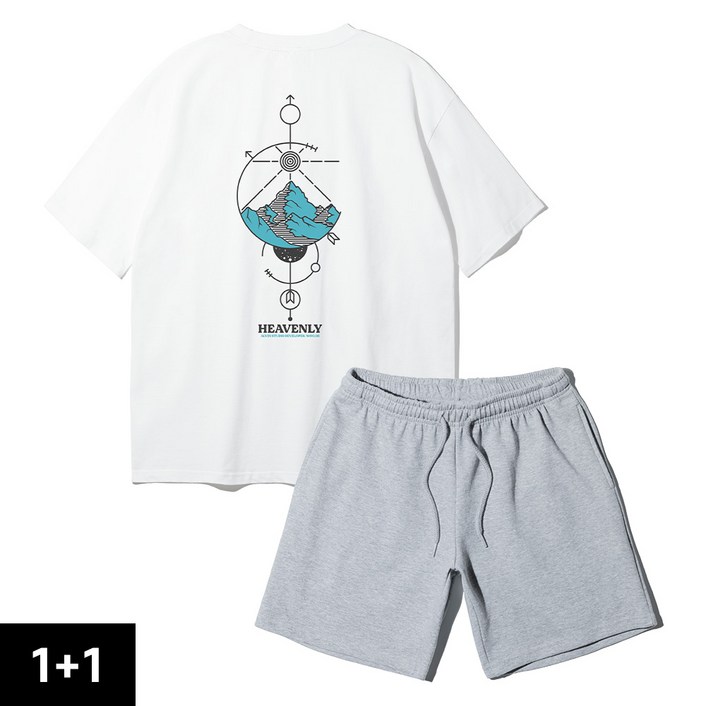 2PACK 앨빈클로 HEAVENLY 오버핏 반팔티 밴딩 반바지 2종 패키지