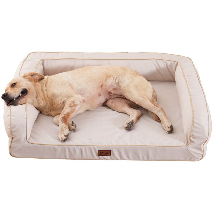 EMME 강아지 베드 청소가 쉬운 방수 펫 베드 소파 세탁 가능한 통기성 좋고 눅눅하지 않은 베개 포함 쿠션감이 뛰어난 고반발 노령견 강아지 고양이 다둥이 사육용 분리 가능한 커버, 1개, Waterproof TypeIvory