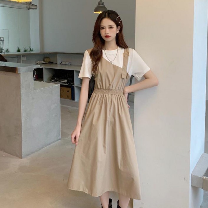 해피유통 여성 여름 키작녀 레이어드 주름 숙녀 반팔 원피스 mmwx
