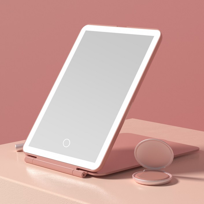 FENCHILIN 작은 거울 LED 거울 화장경을 휴대하기 편리하다 접는 거울 핑크/흰색 13cm x 18cm, 흰색, 1개