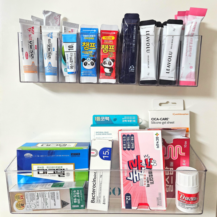 유니데이 접착 부착식 공중부양 칸막이 멀티 약 정리함, 1개, 투명대형투명소형3