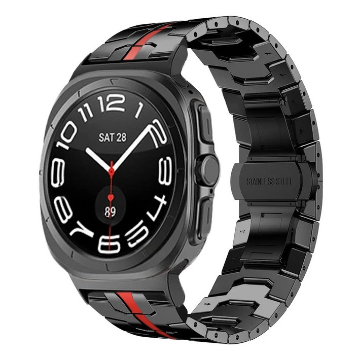 호환 Samsung 갤럭시워치울트라 ultra 고급 메탈 스트랩47mm, 블랙레드, 1개