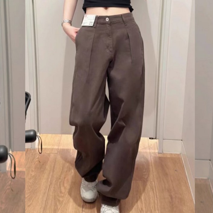 스토리원 여성 원핀턱 와이드 코튼팬츠 면바지 WMFWBT023