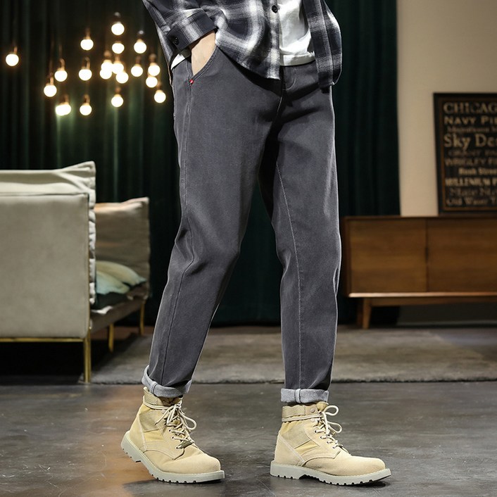 남성 청바지 스트레칭 2022 가을 새로운 느슨한 스트레이트 타이드 브랜드 도매 캐주얼 블랙 롱 팬츠 남성용