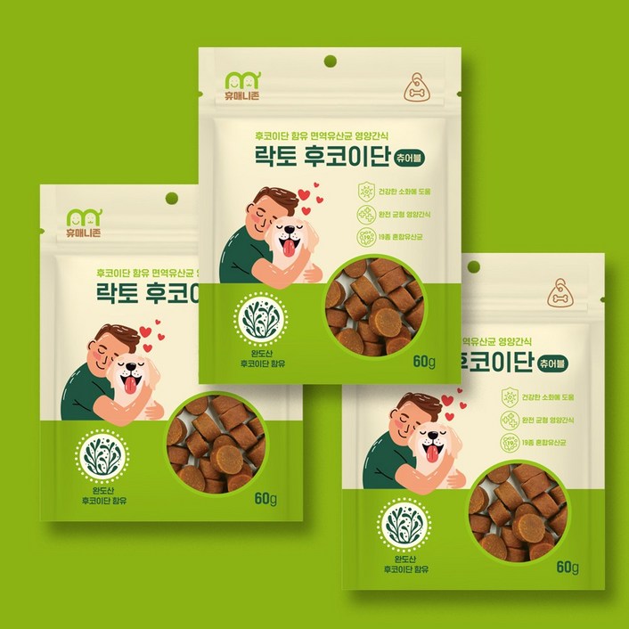 강아지 유산균 간식 휴매니존 락토 후코이단 츄어블 3개, 3개, 60g
