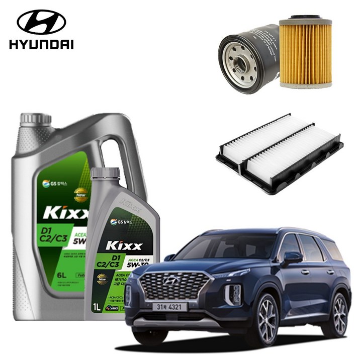 팰리세이드LX2 2.2 디젤 엔진오일세트 킥스D1 C2 C3 에어필터 오일필터 순정 호환형, 7L, 5w30, 1세트